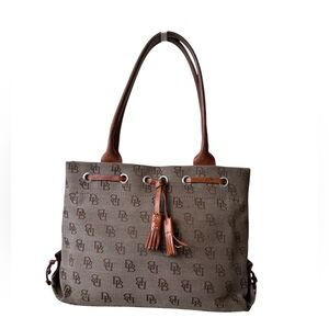 Dooney & Bourke Brown Monogram Small‎ Tote Bag Signature Collection Vintage Y2K